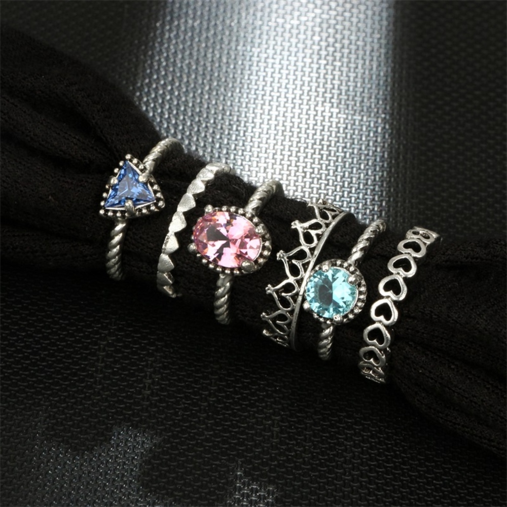 Heart Band Gemstone Silver Boho Gypsy Midi Rings - Picture 8 of 8